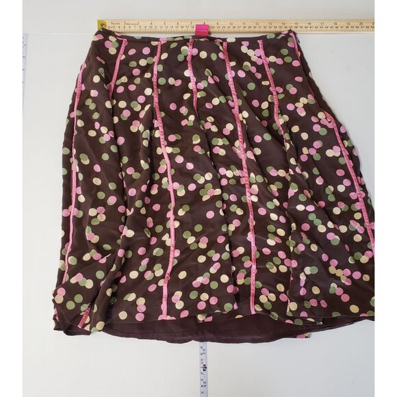 Sunny Leigh Y2K Brown Silk Pink Polka Dot Skirt Womens Size 12 Retro Whimsical - Picture 3 of 6
